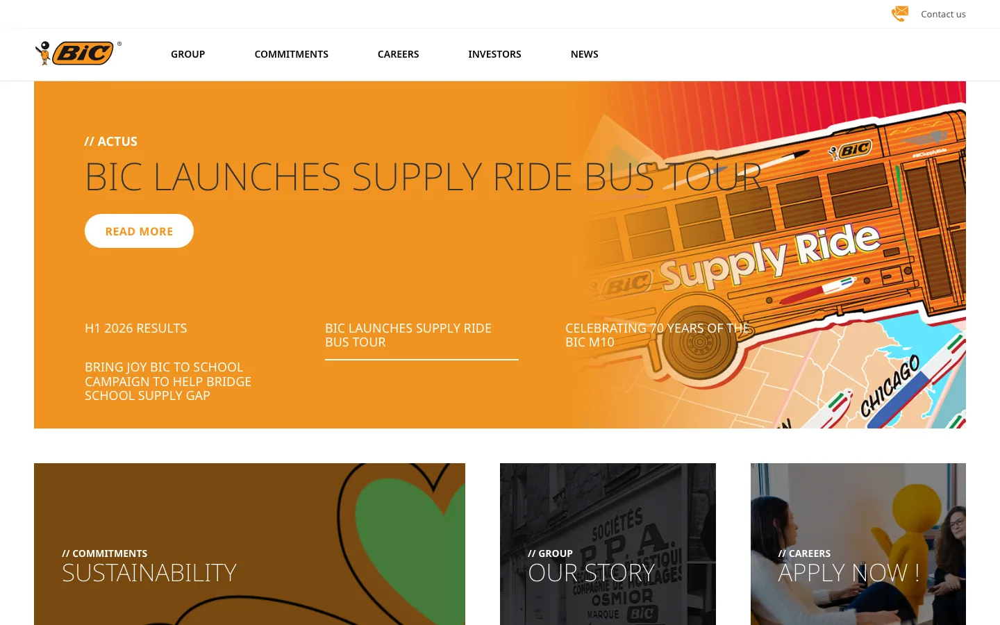 BIC company website homepage.
