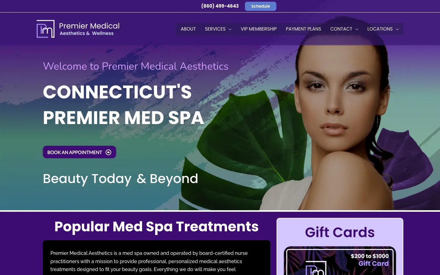 Premier Medical Aesthetics website homepage.